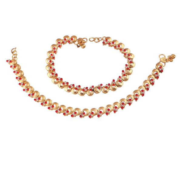 Etnico Gold Plated Kundan & pearl Studded Adjustable Bridal Anklets/Payal For Women/Girls (A024R)
