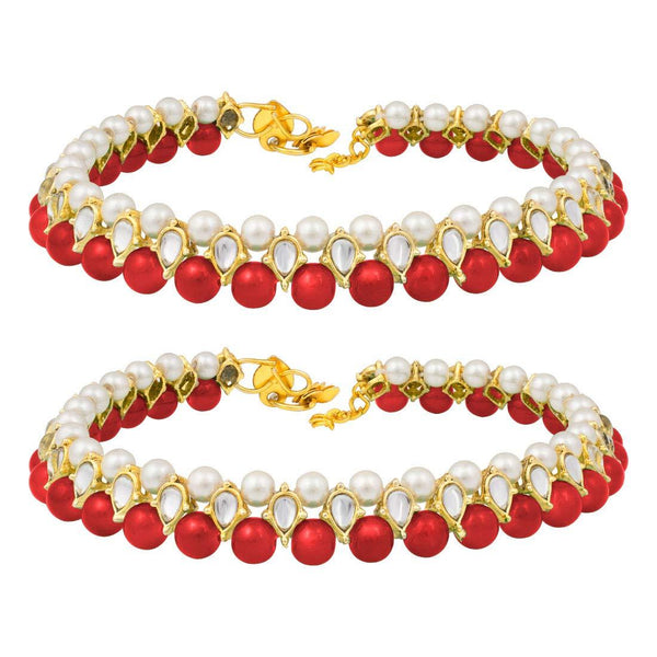 Etnico Gold Plated pearl Beaded Adjustable Bridal Anklets/Payal For Women/Girls (A030R)