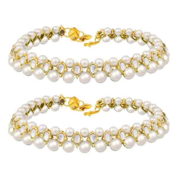 Etnico Gold Plated pearl Beaded Adjustable Bridal Anklets/Payal For Women/Girls (A030W)