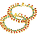 Etnico Gold Plated Kundan & pearl Studded Adjustable Bridal Anklets/Payal For Women/Girls (A031MG)