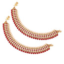 Etnico Gold Plated Kundan & pearl Studded Adjustable Bridal Anklets/Payal For Women/Girls (A034Q)