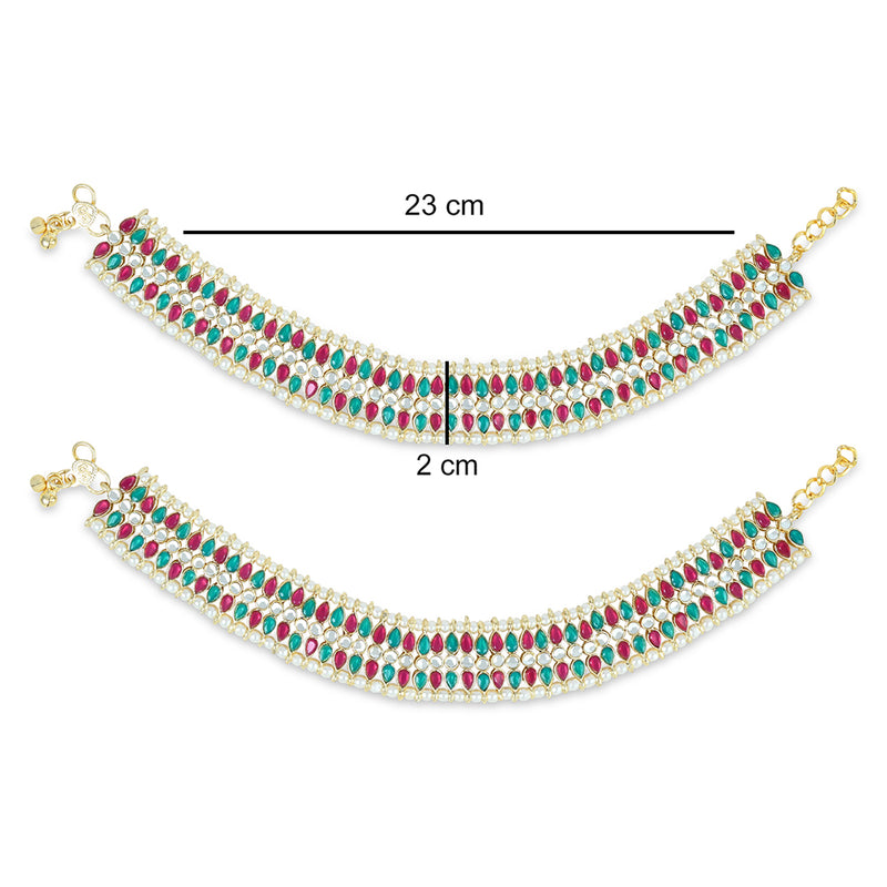 Etnico Traditional Alloy Gold Plated Kundan Pearl Payal Anklet for Women (A046QG)