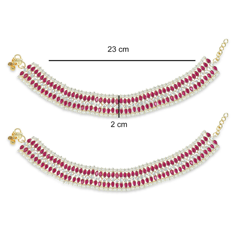 Etnico Traditional Alloy Gold Plated Kundan Pearl Payal Anklet for Women (A046Q)