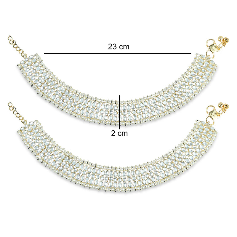 Etnico Traditional Alloy Gold Plated Kundan Pearl Payal Anklet for Women (A046W)