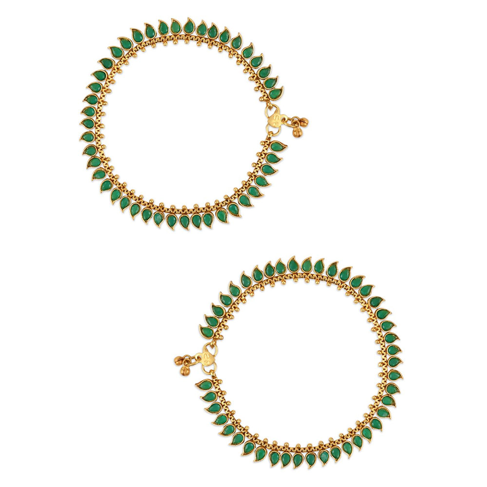 Etnico Gold Plated Traditional Stone Studded Adjustable Anklets/Payal For Girls & Women (A050G)