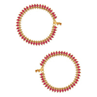 Etnico Gold Plated Traditional Stone Studded Adjustable Anklets/Payal For Girls & Women (A050Q)