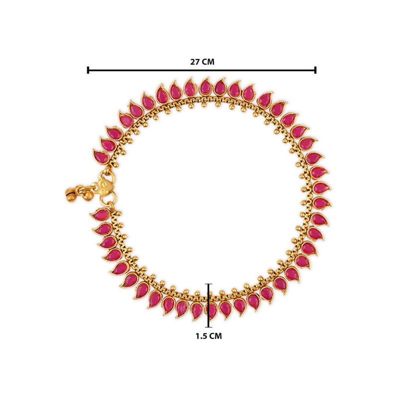 Etnico Gold Plated Traditional Stone Studded Adjustable Anklets/Payal For Girls & Women (A050Q)