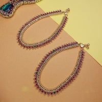 Etnico Gold Plated Traditional Stone Studded Adjustable Anklets/Payal For Girls & Women (A051MG)