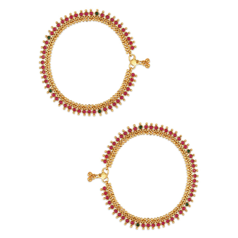 Etnico Gold Plated Traditional Stone Studded Adjustable Anklets/Payal For Girls & Women (A051MG)