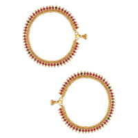 Etnico Gold Plated Traditional Stone Studded Adjustable Anklets/Payal For Girls & Women (A051MG)