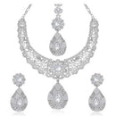 Kriaa Silver Plated Austrian Stone Necklace Set With Maang Tikka - 1105313