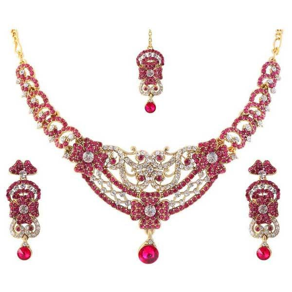 Kriaa Austrian Stone Necklace Set With Maang Tikka - 1105317