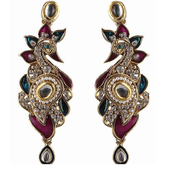 Kriaa Meenakari Gold Plated Austrian Stone Peacock Earrings - 1300107