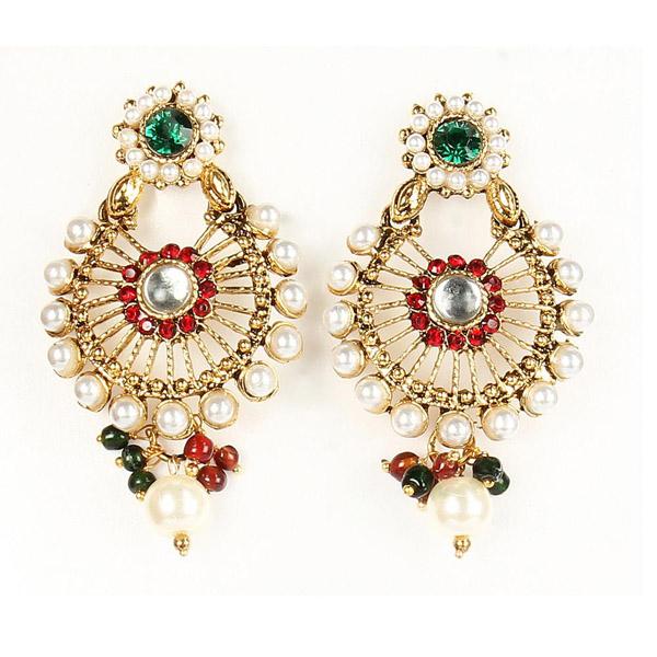 Kriaa Gold Plated Austrian Stone Pearl Dangle Earrings - 1300218