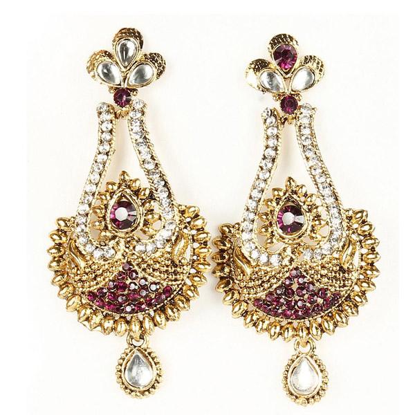 Kriaa Kundan Austrian Stone Gold Plated Dangler Earrings - 1300220