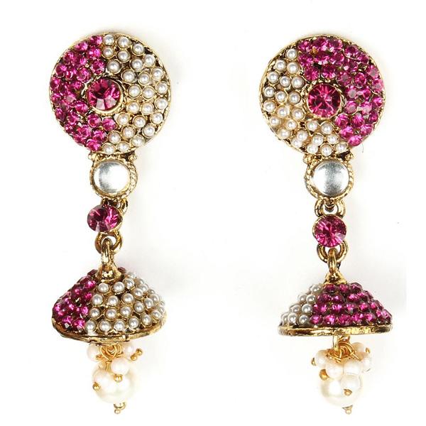 Kriaa Gold Plated Kundan Austrian Stone Jhumki Earrings - 1300226