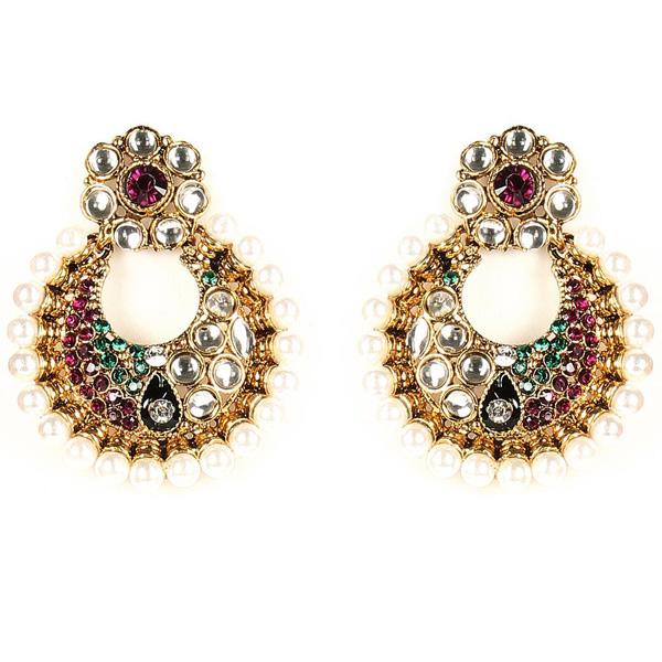 Kriaa Kundan Gold Plated Stone Chandbali Earrings - 1300229