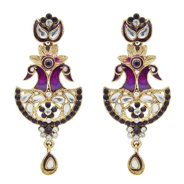 Kriaa Kundan Stone Meenakari Gold Plated Peacock Earrings - 1300318