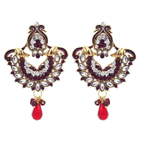 Kriaa Gold Plated Kundan Stone Peacock Chandbali Earrings - 1300329