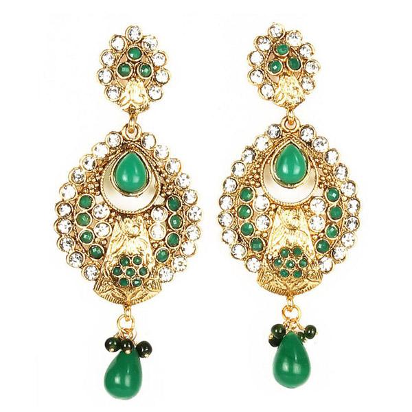 Kriaa Green Pota Stone Gold Plated Dangler Earrings - 1300418