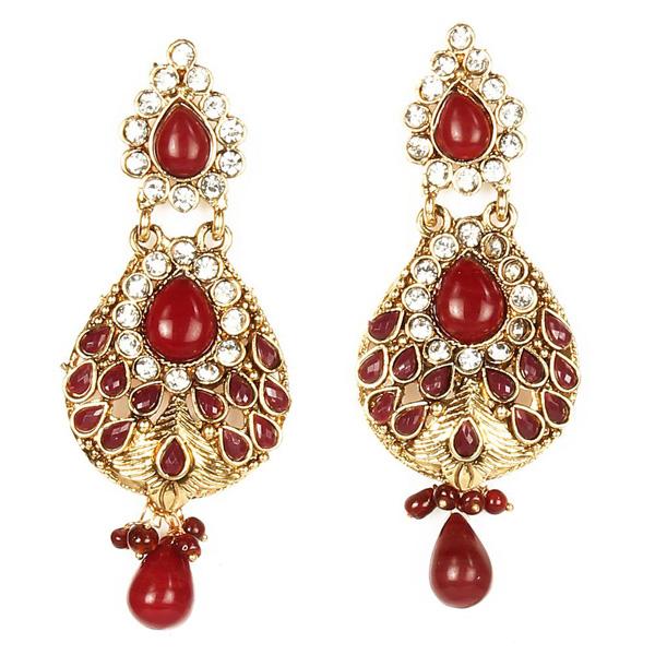 Kriaa Gold Plated Pota Stone Dangler Earrings - 1300426