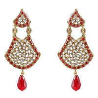 Kriaa Red Austrian Stone Gold Plated Dangler Earrings - 1300901