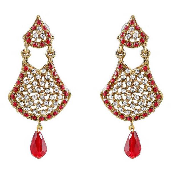 Kriaa Red Austrian Stone Gold Plated Dangler Earrings - 1300901