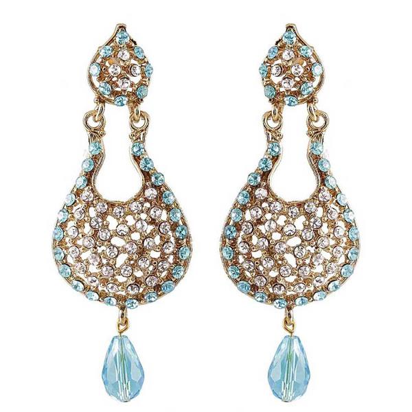 Kriaa Blue Austrian Stone Gold Plated Dangler Earrings - 1300904