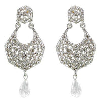 Kriaa Rhodium Plated White Austrian Stone Dangler Earrings - 1300905