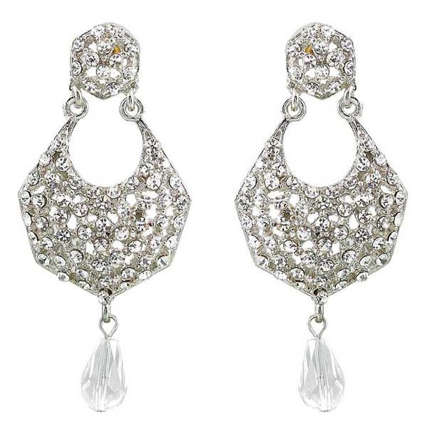 Kriaa Rhodium Plated White Austrian Stone Dangler Earrings - 1300905