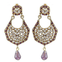 Kriaa Purple Austrian Stone Gold Plated Dangler Earrings - 1300907