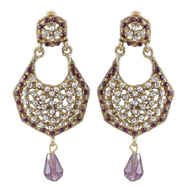 Kriaa Purple Austrian Stone Gold Plated Dangler Earrings - 1300907