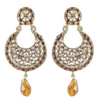 Kriaa Brown Austrian Stone Gold Plated Chandbali Earrings - 1300909