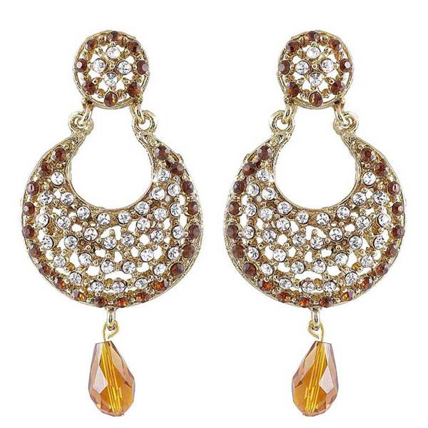 Kriaa Brown Austrian Stone Gold Plated Chandbali Earrings - 1300909