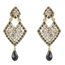 Kriaa Black Austrian Stone Gold Plated Dangler Earrings - 1300912