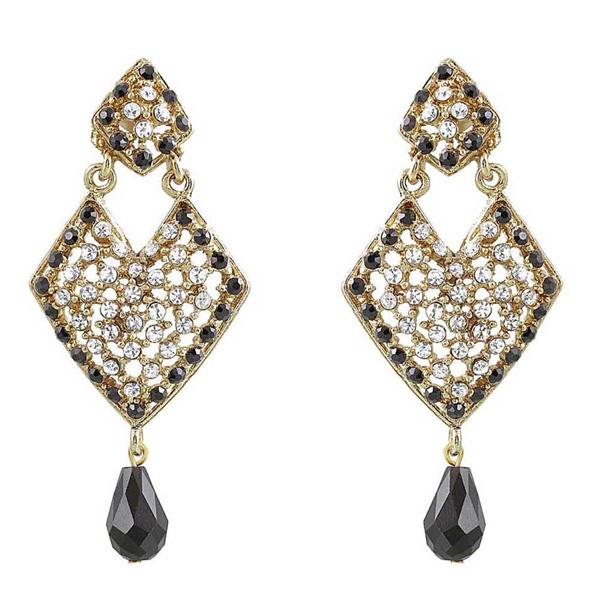 Kriaa Black Austrian Stone Gold Plated Dangler Earrings - 1300912