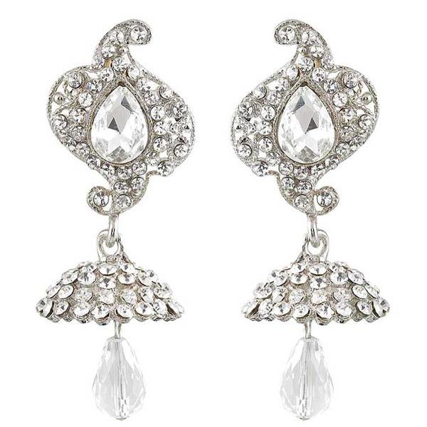 Kriaa Austrian Stone Rhodium Plated Dangler Jhumki Earrings - 1300917