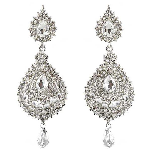 Kriaa Kundan Austrian Stone Rhodium Plated Dangler Earrings - 1300919