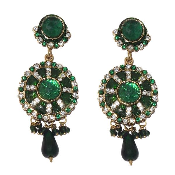 Kriaa Green Austrian Stone Gold Plated Dangler Earrings - 1301919