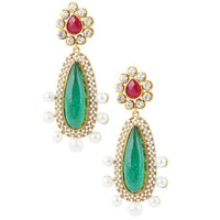 Kriaa Green Austrian Stone Gold Plated Dangler Earrings - 1303705