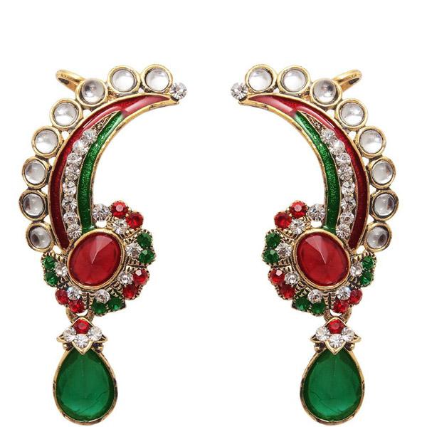 The99Jewel Kundan Red Stone Meenakari Dangler Earrings - 1304501