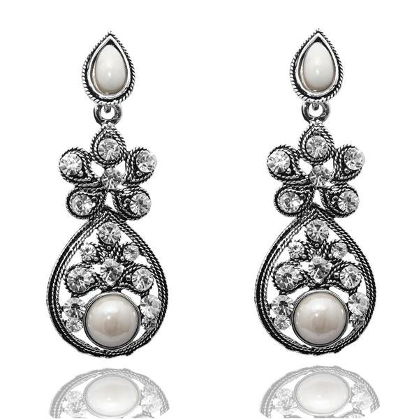 The99jewel White Peral Stone Silver Plated Dangler Earrings - 1304516