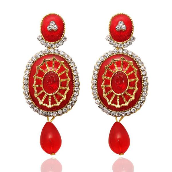 The99Jewel Stone Red Meenakari Gold Plated Dangler Earrings - 1304521