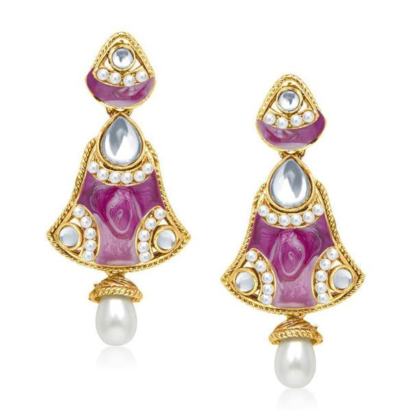 The99Jewel Kundan Meenakari Gold Plated Dangler Earrings - 1304523