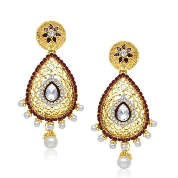 The99Jewel Stone Pearl Gold Plated Dangler Earrings - 1304535