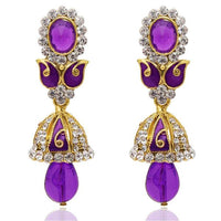 The99Jewel Purple Austrian Stone Meenakari Jhumki Earrings - 1304809
