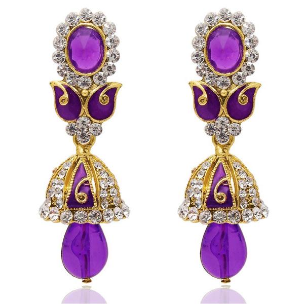 The99Jewel Purple Austrian Stone Meenakari Jhumki Earrings - 1304809