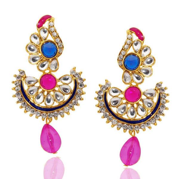 The99Jewel Kundan Stone Meenakari Dangler Earrings - 1304812