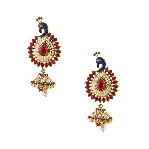 Kriaa Blue Austrian Stone Peacock Jhumki Earrings - 1304816