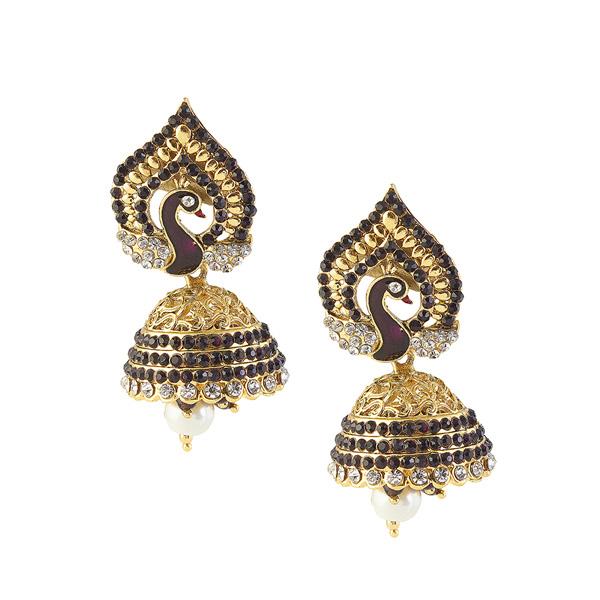 Kriaa Purple Stone Peacock Gold Plated Jhumki Earrings - 1304817